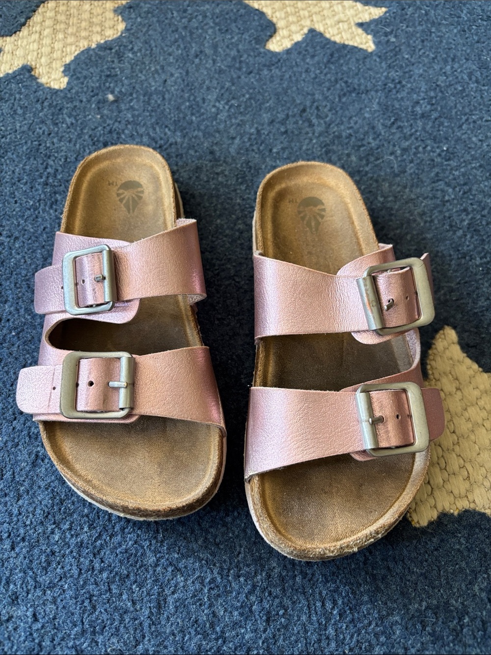 Birkenstock Look Alike kids Metallic Pink Double-Buckle Slide Sandals